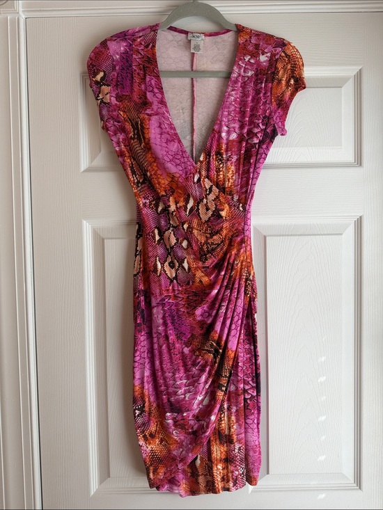 Cache Dresses & Skirts - Cache Pink and Orange Snake-Print Wrap Midi Dress